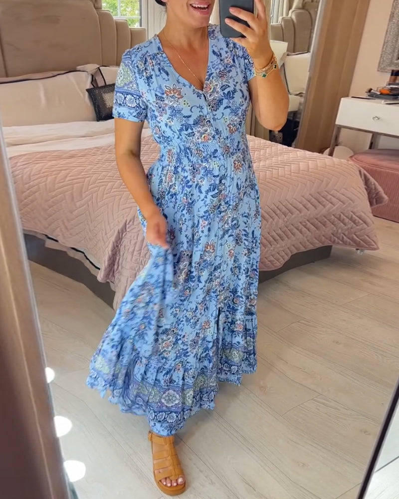 Denise™ - Robe Maxi à Imprimé Floral et Décolleté en V