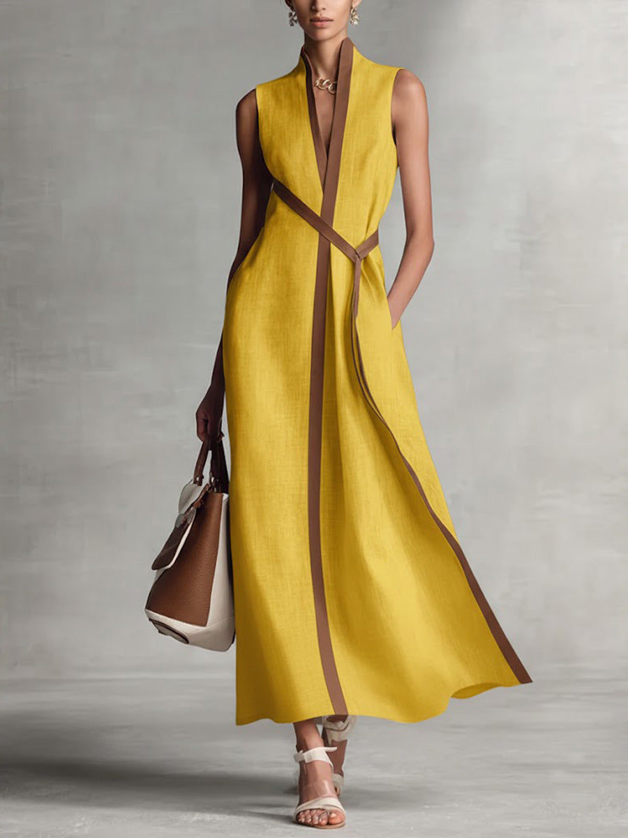 Azyra™ - Robe Longue Femme Fluide Sans Manches Coupe Élégante Taille Croisée