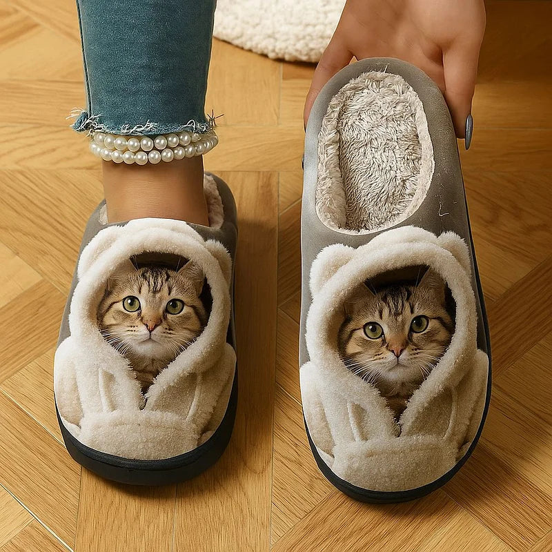 Oravellisse - Pantoufles Confortables à Enfiler avec Motif Chat 3D Douillet