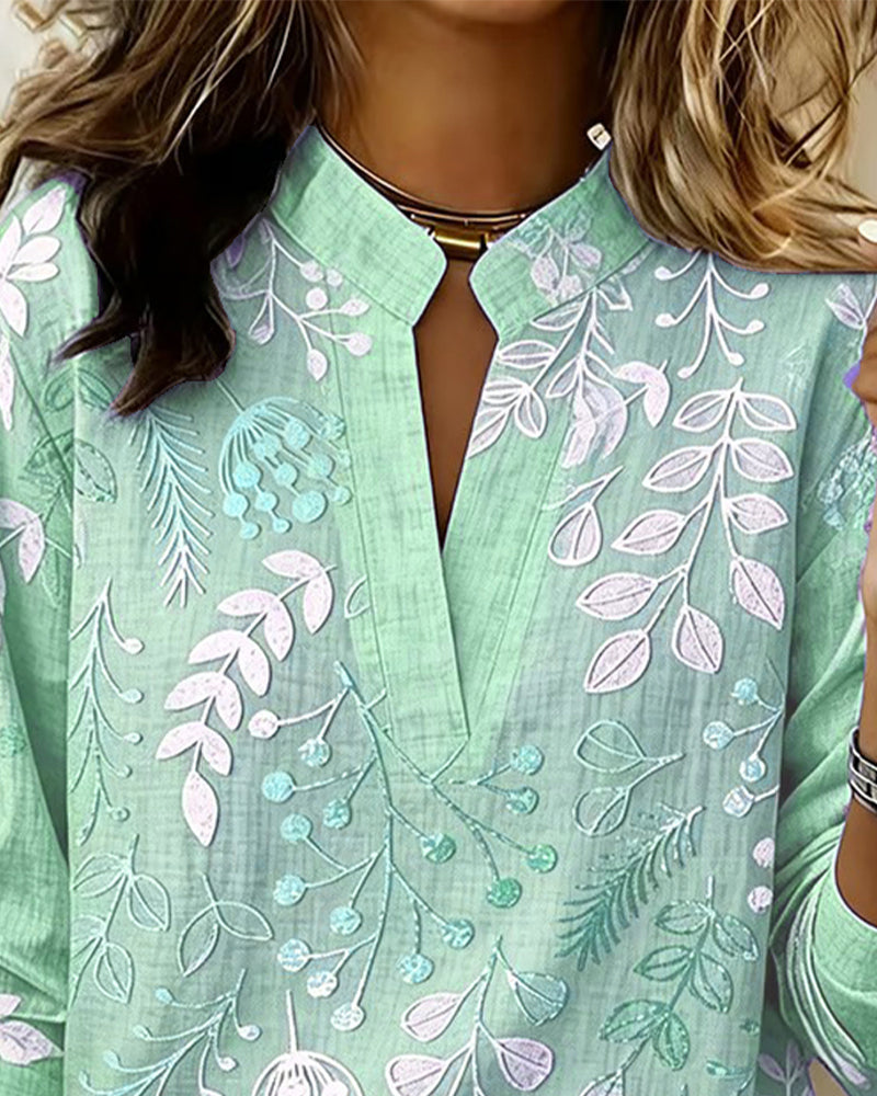 Drynora™ - Blouse femme imprimée florale col ouvert manches longues style élégant