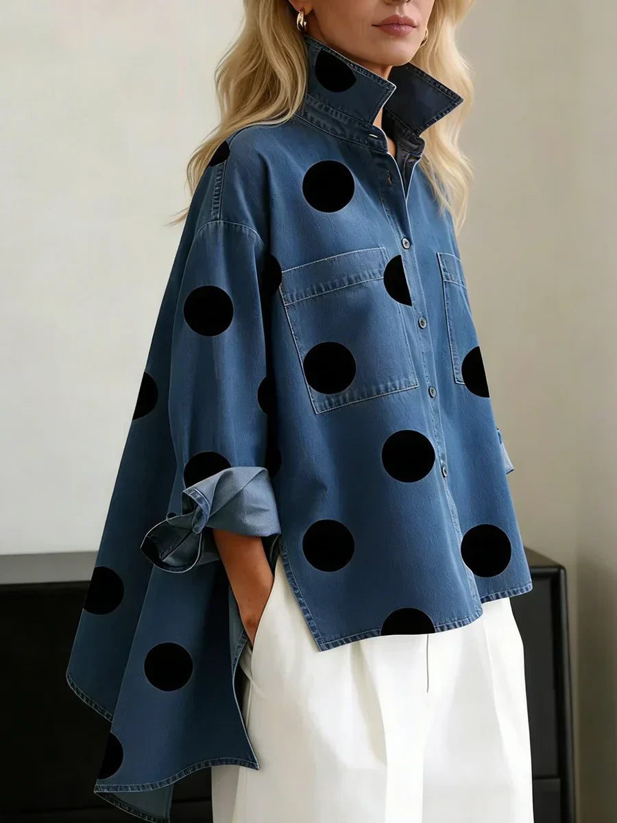 Aqira™ - Chemise Femme Pois Oversize Coupe Ample Col Structuré Moderne