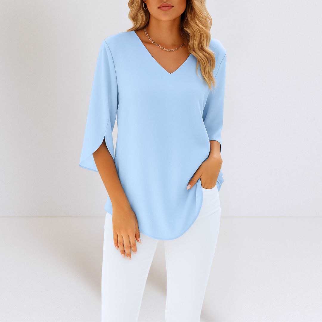 Rialta™ - Blouse élégante à col en V et manches fendues