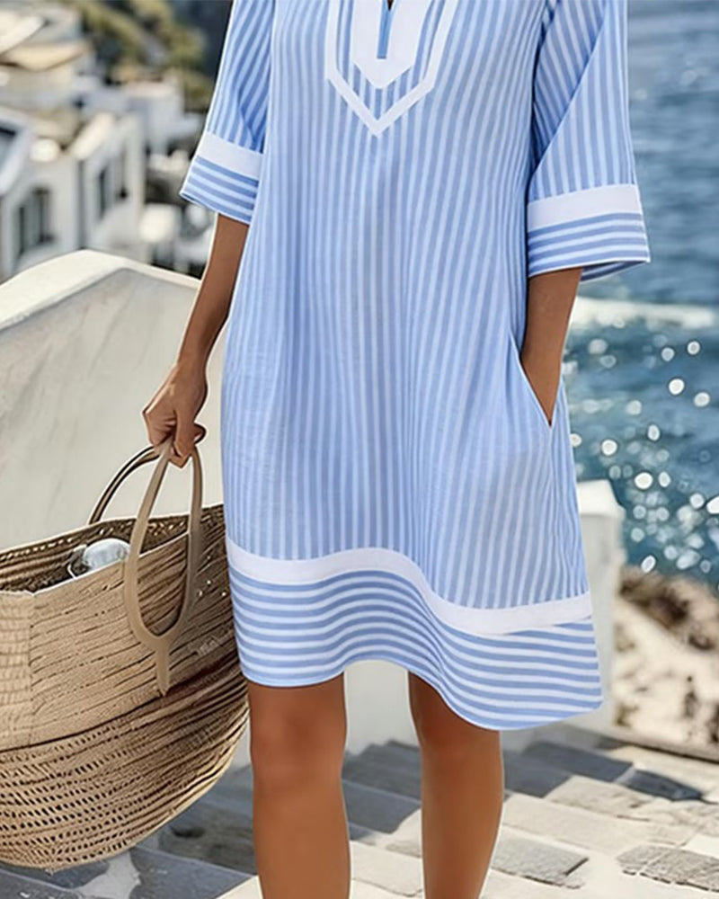 Telyxa™ - Robe Femme Rayures Fluide Col V Style Estival