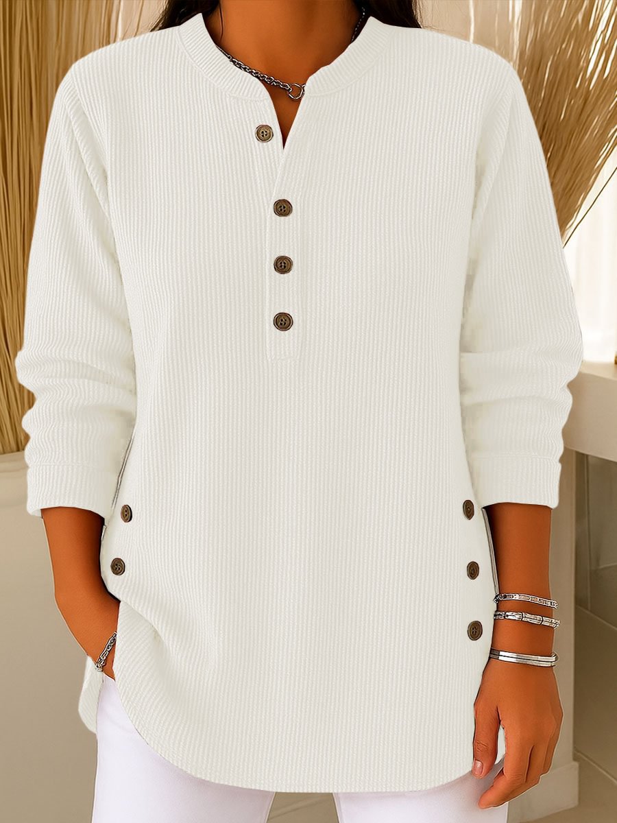 Noortje - Blouse femme texturée à boutons latéraux et manches longues