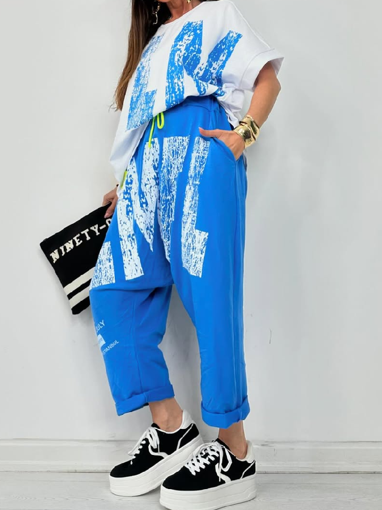 Kirelle™ - Ensemble décontracté femme top imprimé col rond et pantalon