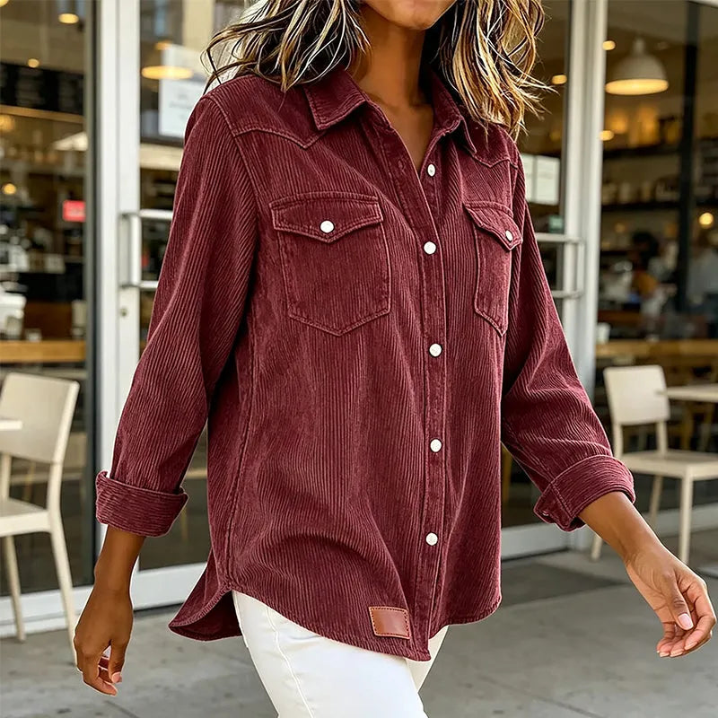Sigrid - Chemise femme rayée boutonnée avec poches