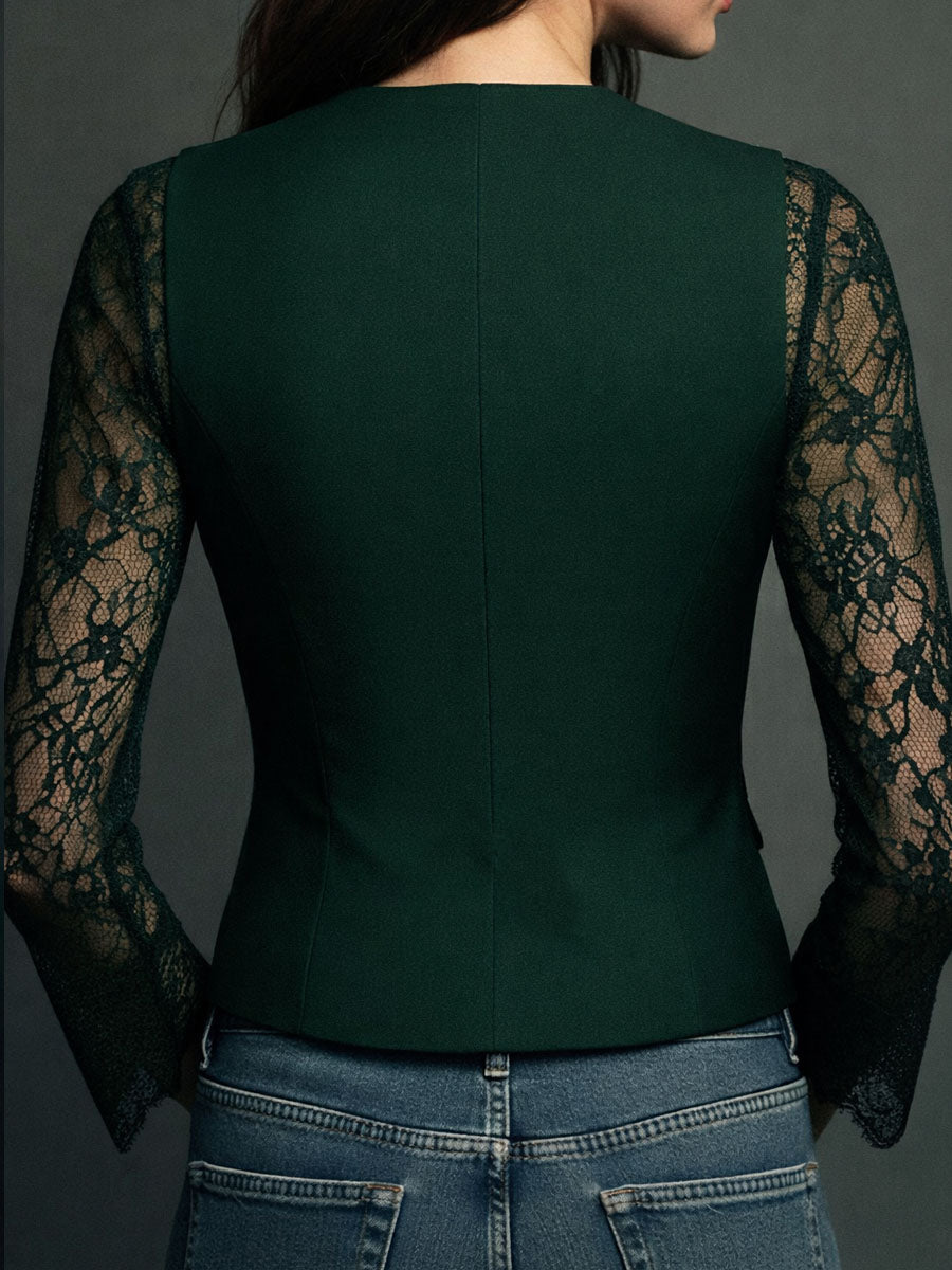Bruxelle™ - Blouse Femme Élégante en Dentelle à Manches Transparentes