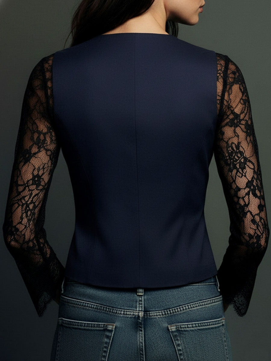 Bruxelle™ - Blouse Femme Élégante en Dentelle à Manches Transparentes