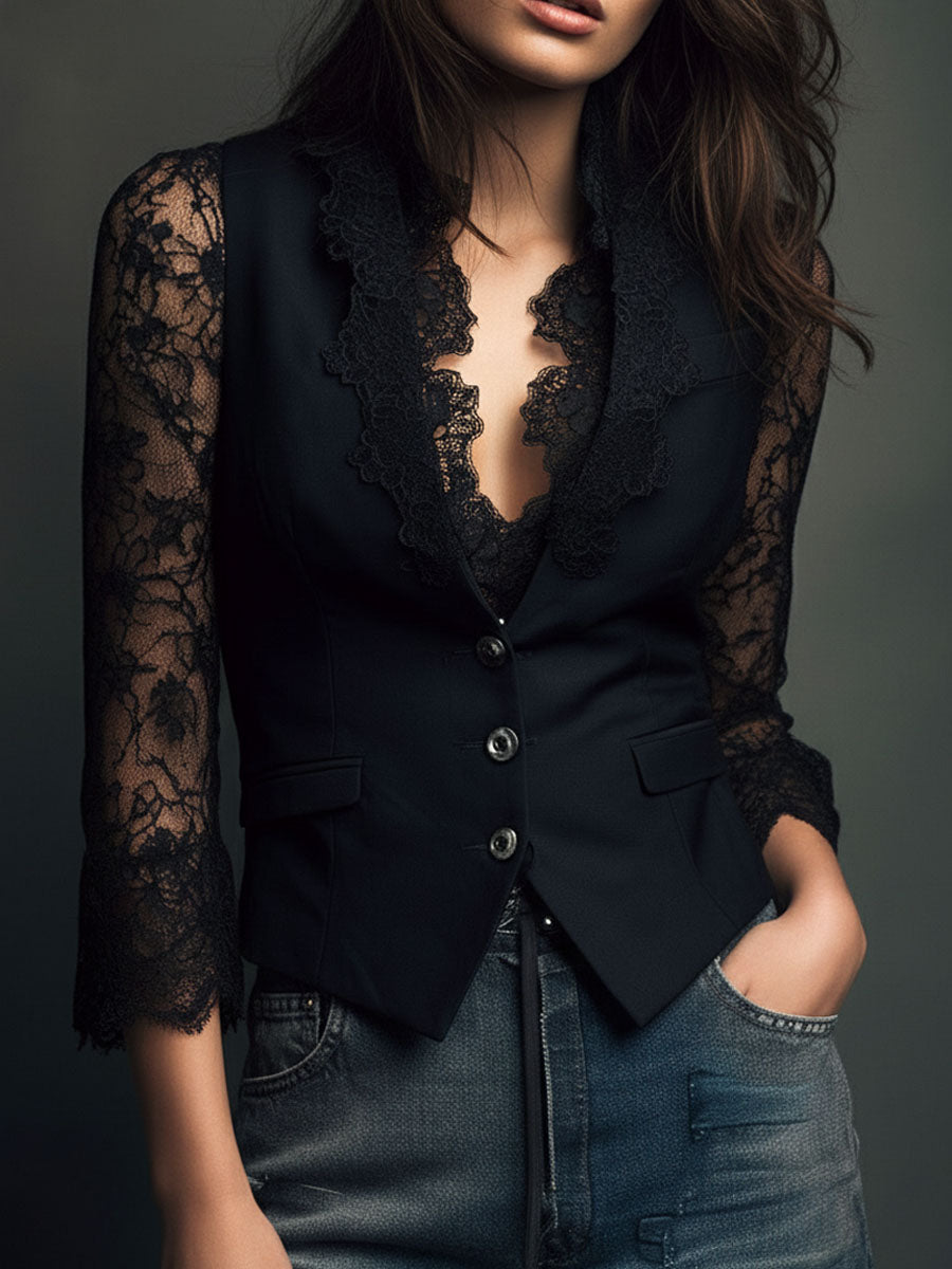 Bruxelle™ - Blouse Femme Élégante en Dentelle à Manches Transparentes