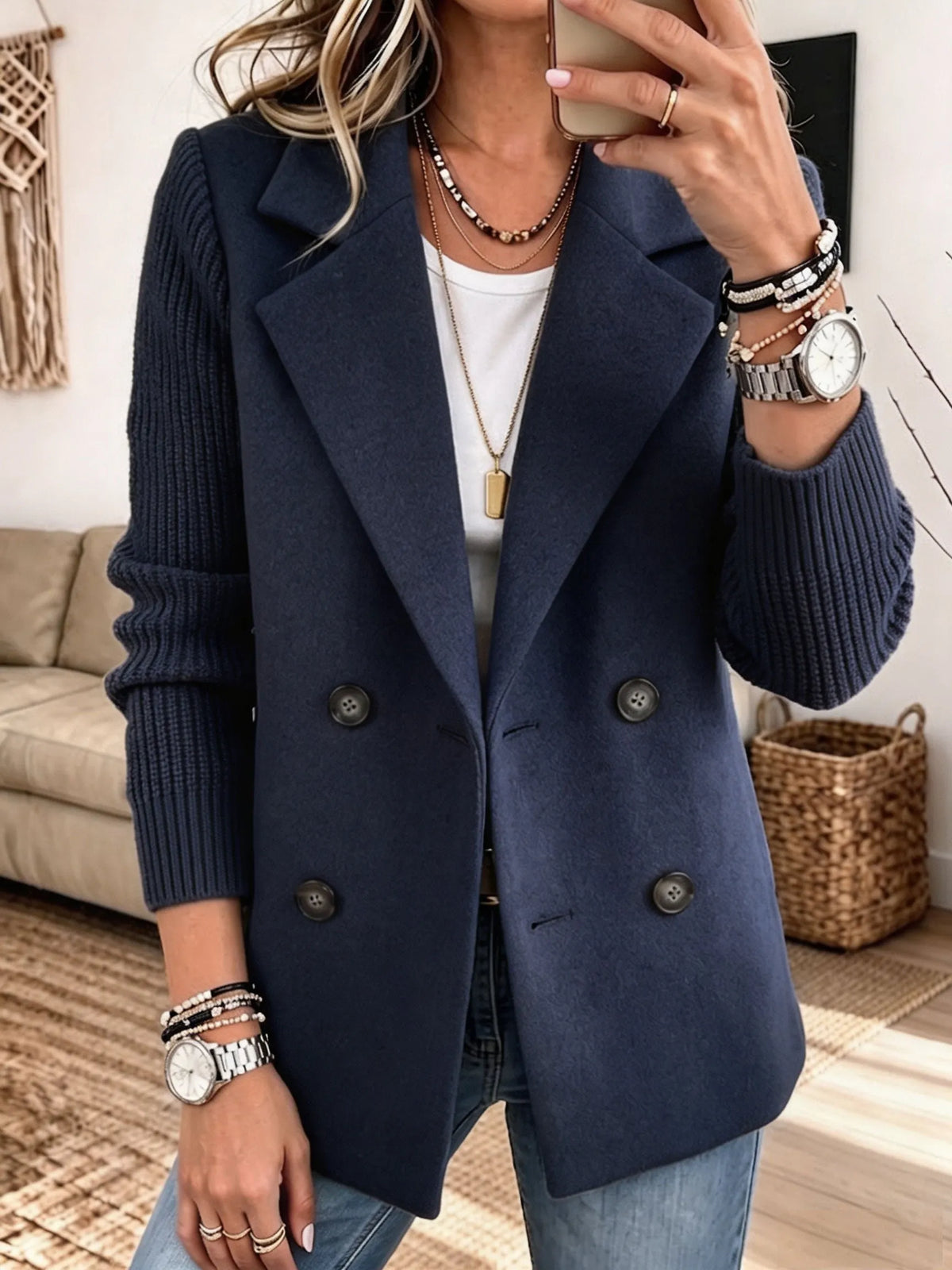 Marjanne - Veste femme élégante à manches en tricot côtelé