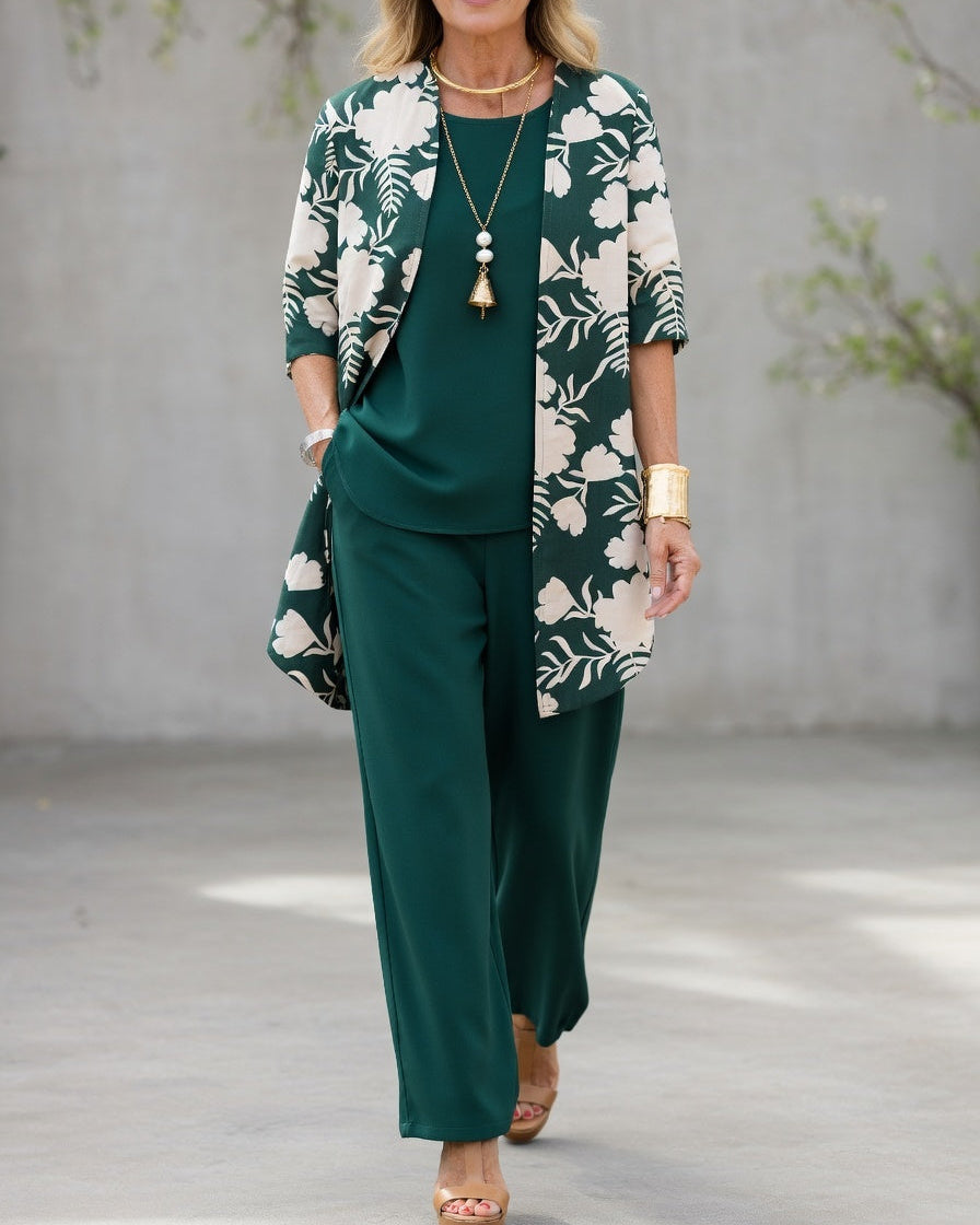 Sabrina™ - Ensemble Femme Trois Pièces Élégant Cardigan Fluide Haut Et Pantalon Large