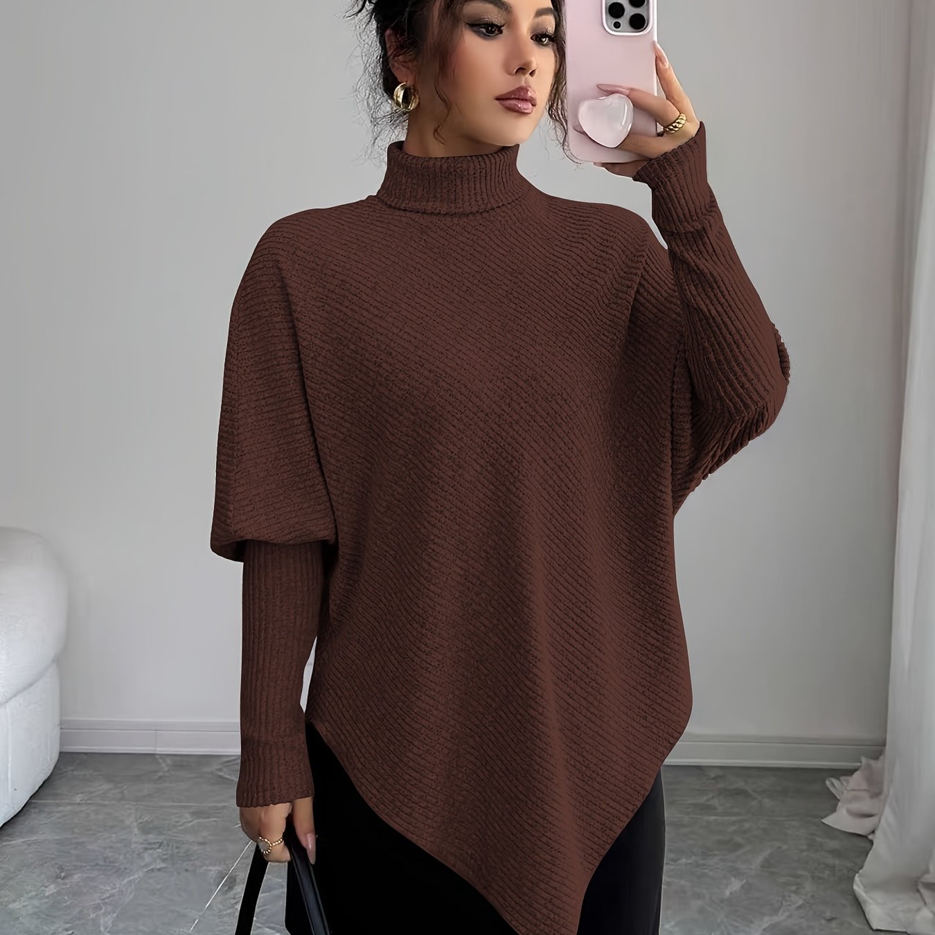Ilyssa™ - Pull Asymétrique Col Montant Élégance Moderne