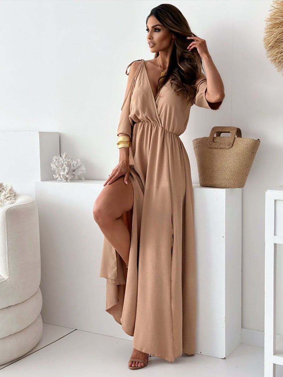 Havessira - Robe Maxi Élégante à Épaules Dénudées et Col V