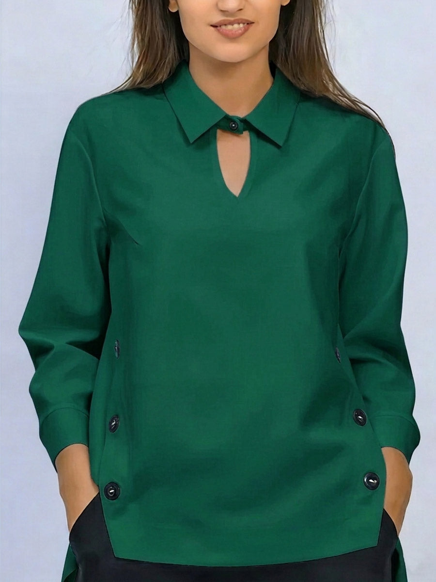 Pryxa™ - Chemisier femme col classique ouverture élégante manches longues minimaliste