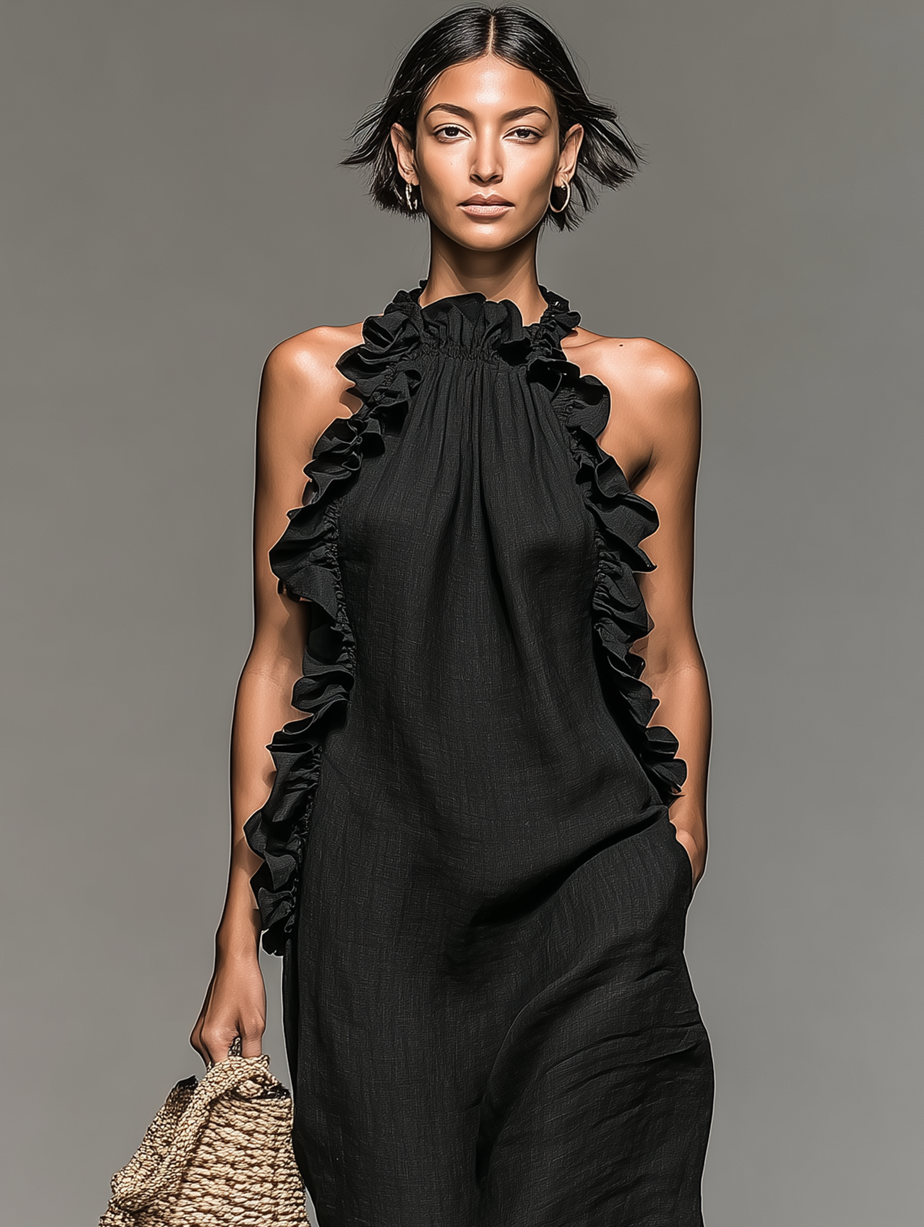 Grevina - Robe maxi femme sans manches à volants avec poches
