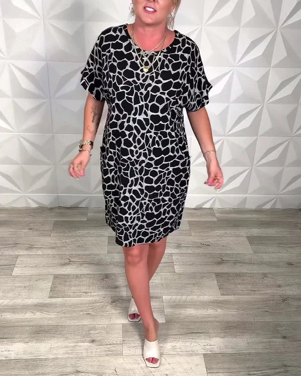 Jynorix - Robe femme imprimée décontractée coupe droite col rond
