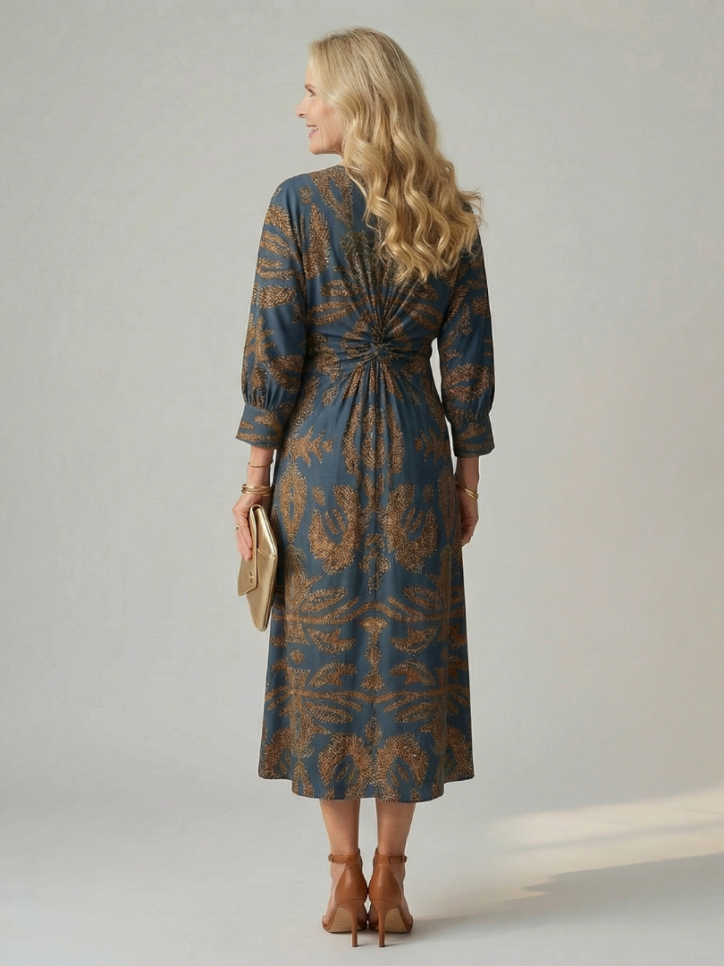 Falune™ - Robe femme midi croisée imprimée taille cintrée élégante