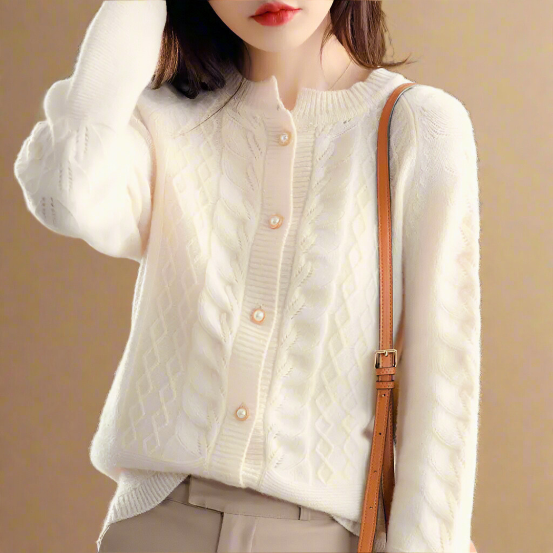 Alexandrine™ - Gilet en Laine à Col Rond pour Femme