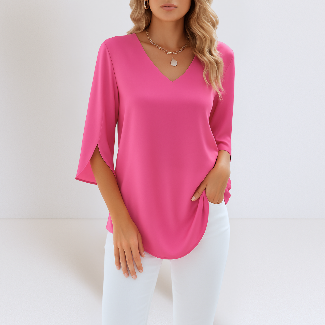 Rialta™ - Blouse élégante à col en V et manches fendues