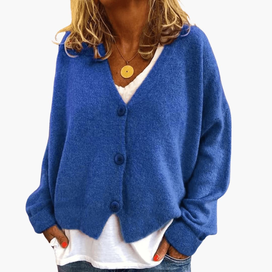 Sixtine - Cardigan Femme Doux en Tricot à Boutons et Coupe Décontractée