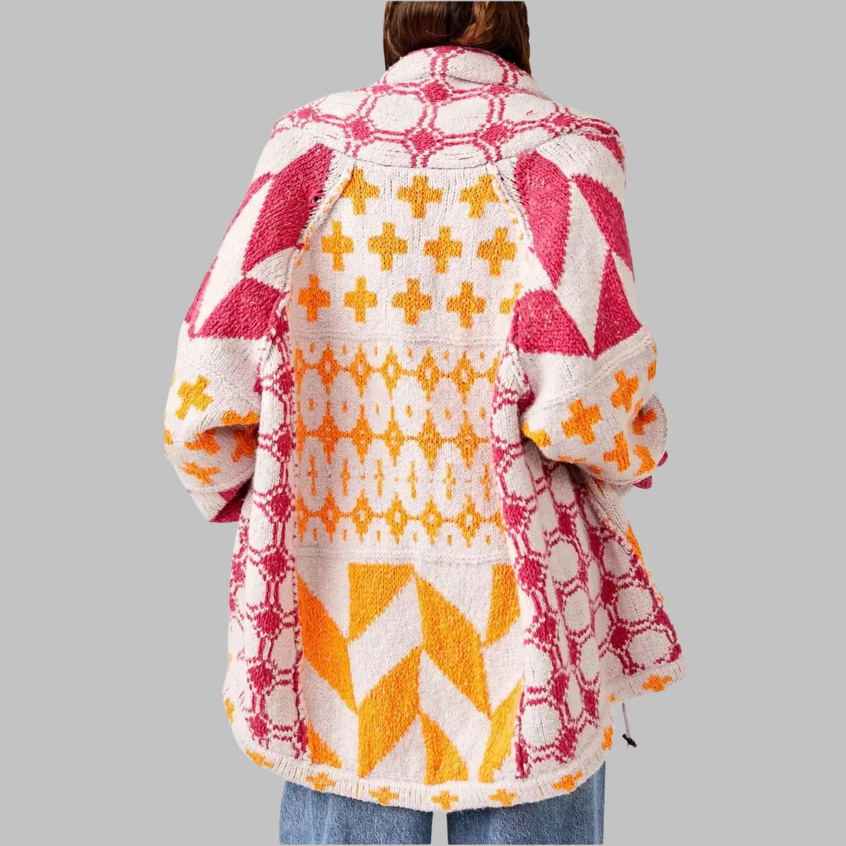 Quenalya - Cardigan Oversize à Col Boutonné Vintage