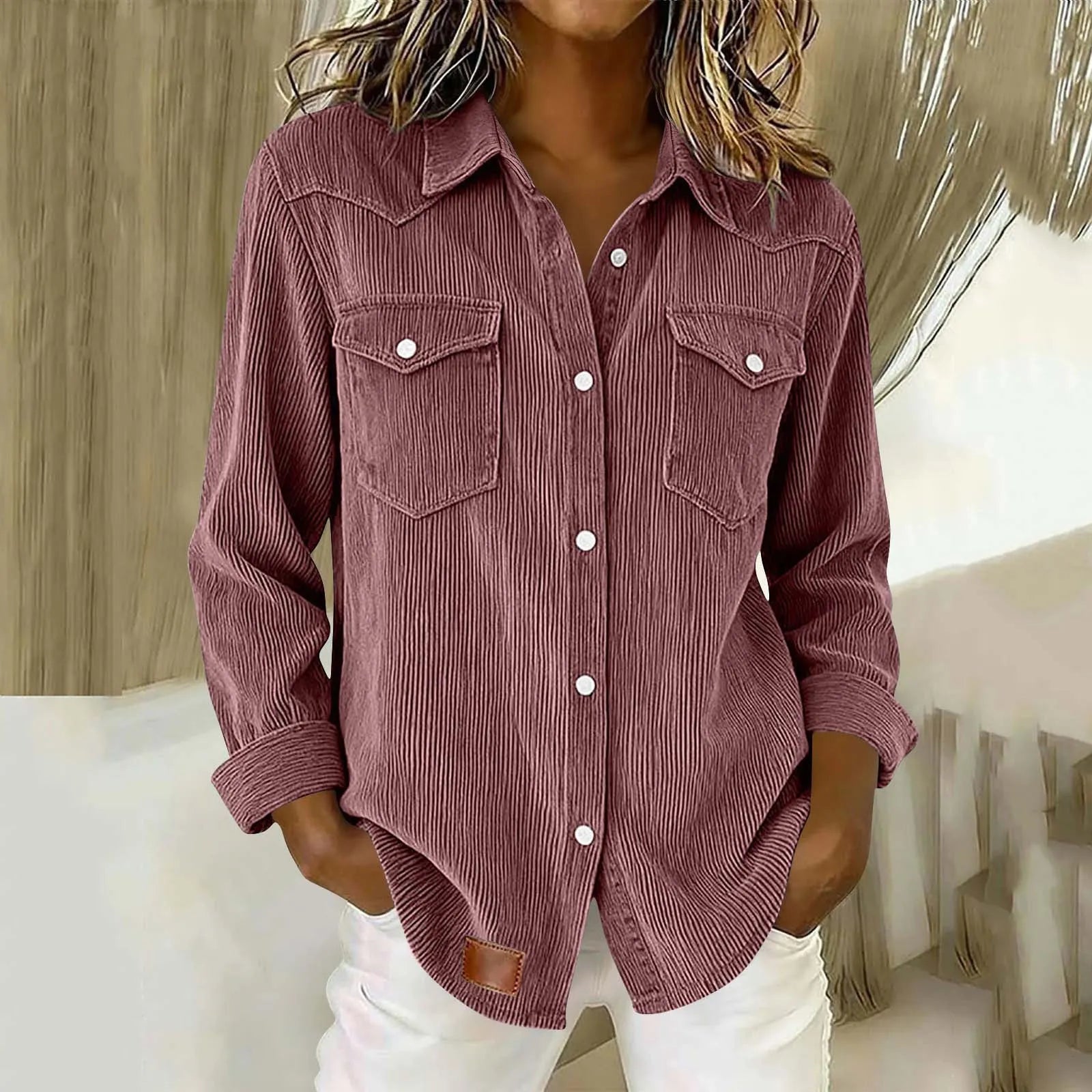 Sigrid - Chemise femme rayée boutonnée avec poches