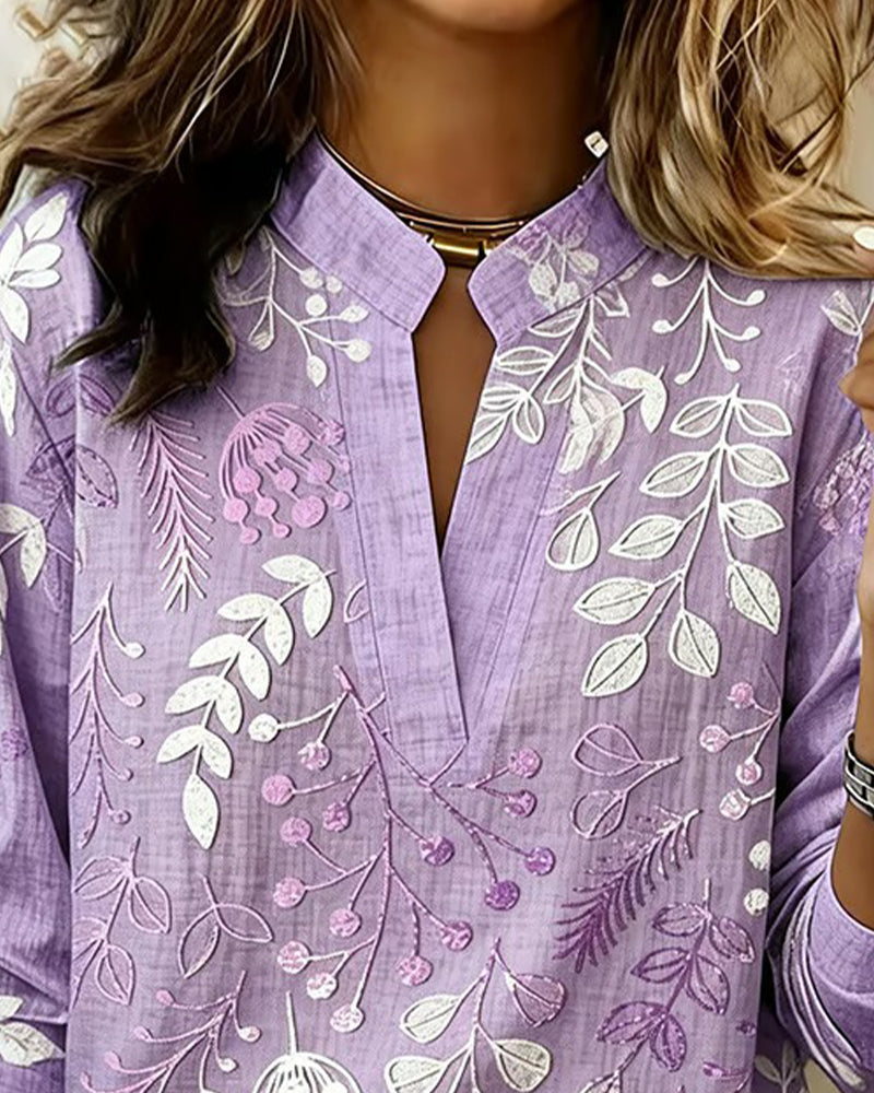 Drynora™ - Blouse femme imprimée florale col ouvert manches longues style élégant