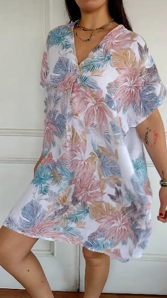 Lior™ - Robe Décontractée en Coton et Lin à Motif Floral