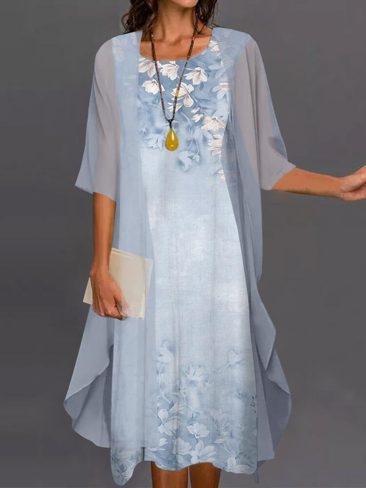 Nesoria™ - Ensemble robe femme deux pièces à imprimé floral style élégant