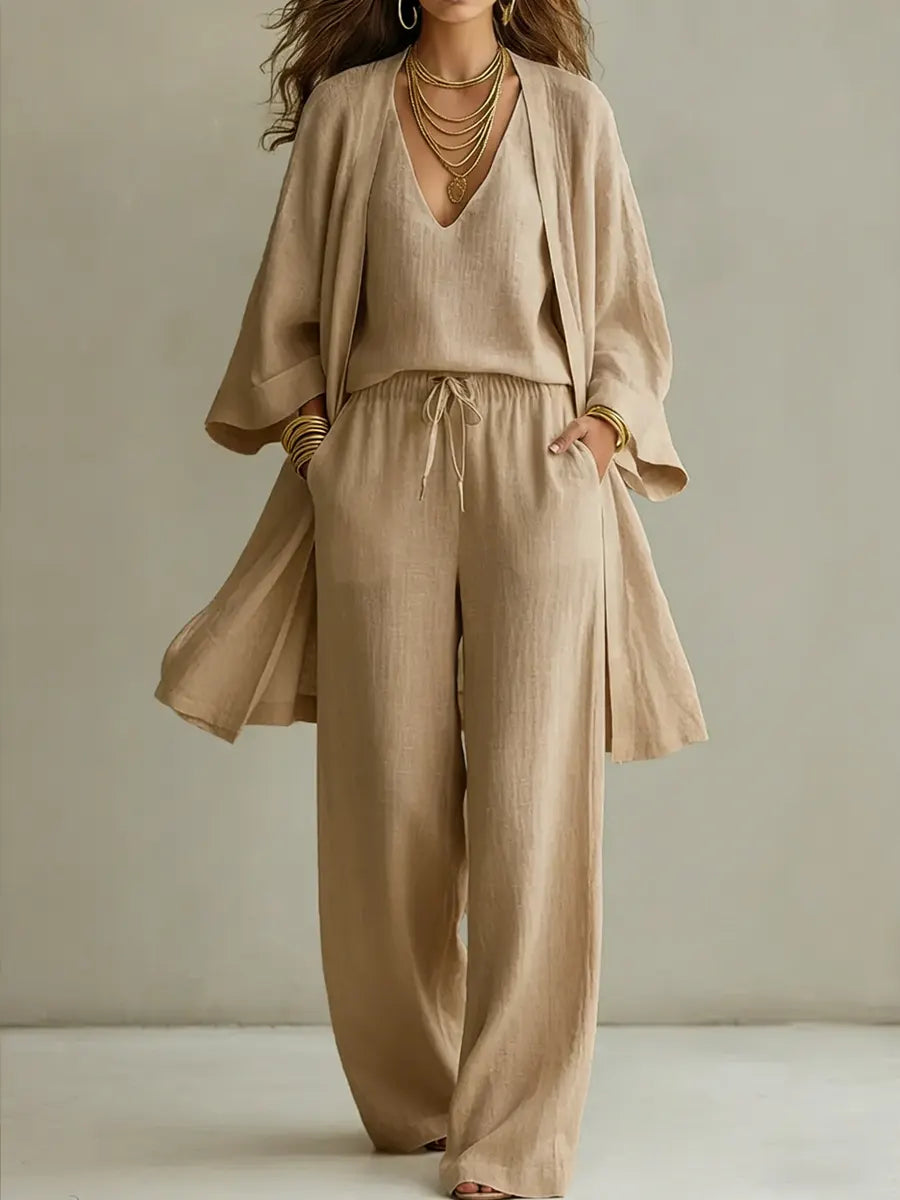 Solene™ - Ensemble Femme Coton Lin Minimaliste Haut Et Pantalon Élégant