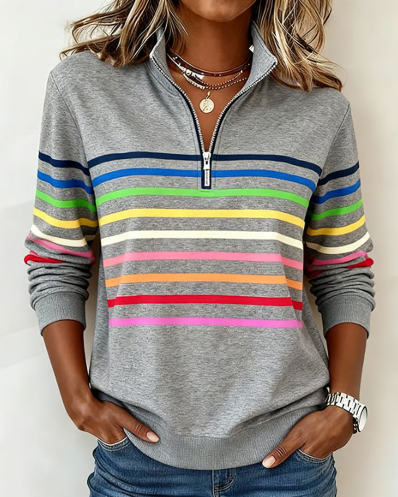 Isavelline™ - Sweat Zippé Décontracté à Rayures Colorées