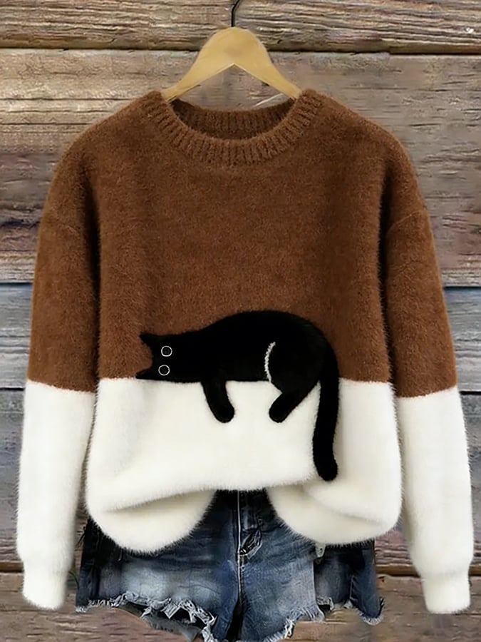 Lunivienne - Pull Doux Motif Chat