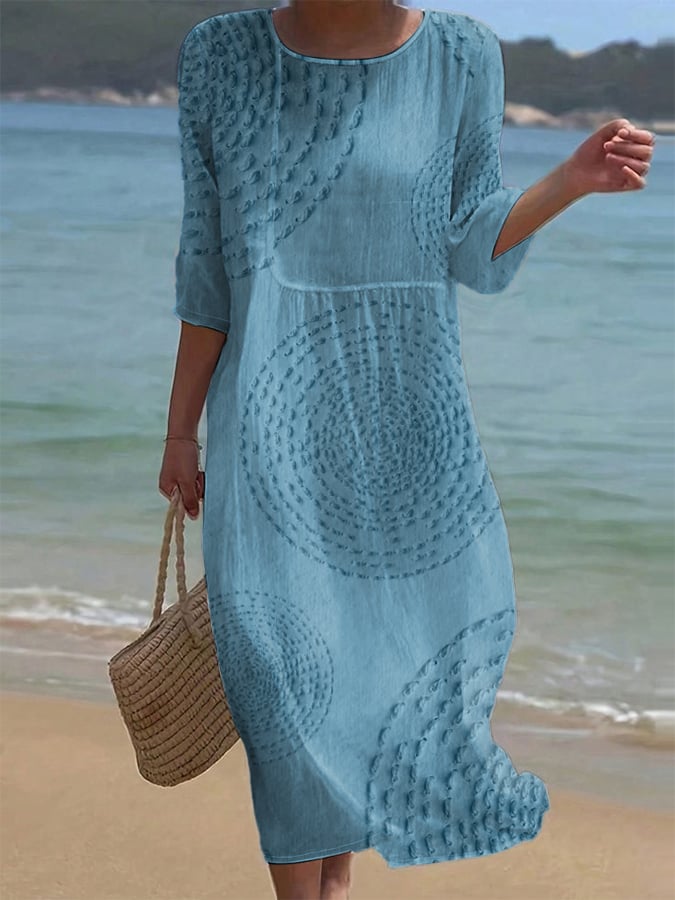 Pavessa™ - Robe Midi Fluide En Coton Et Lin À Motif Texturé