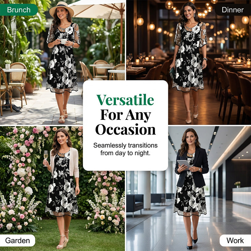 Loryxa™ - Robe femme chiffon floral élégante coupe fluide soirée
