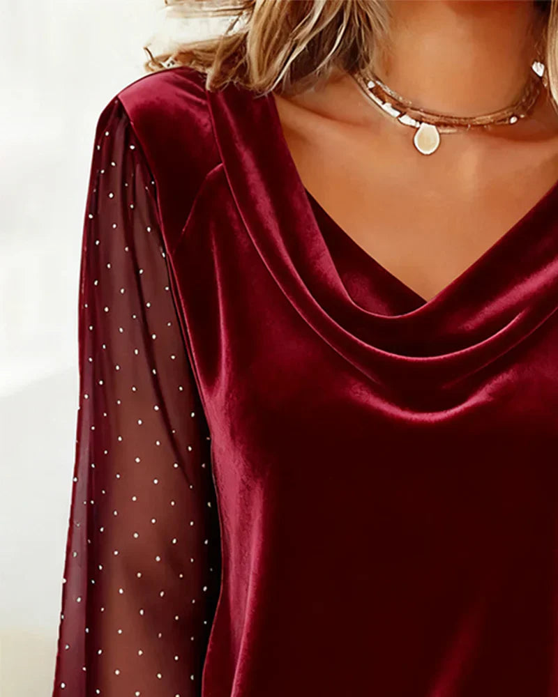 Lunavessia - Blouse Élégante à Col Drapé et Manches Voilées