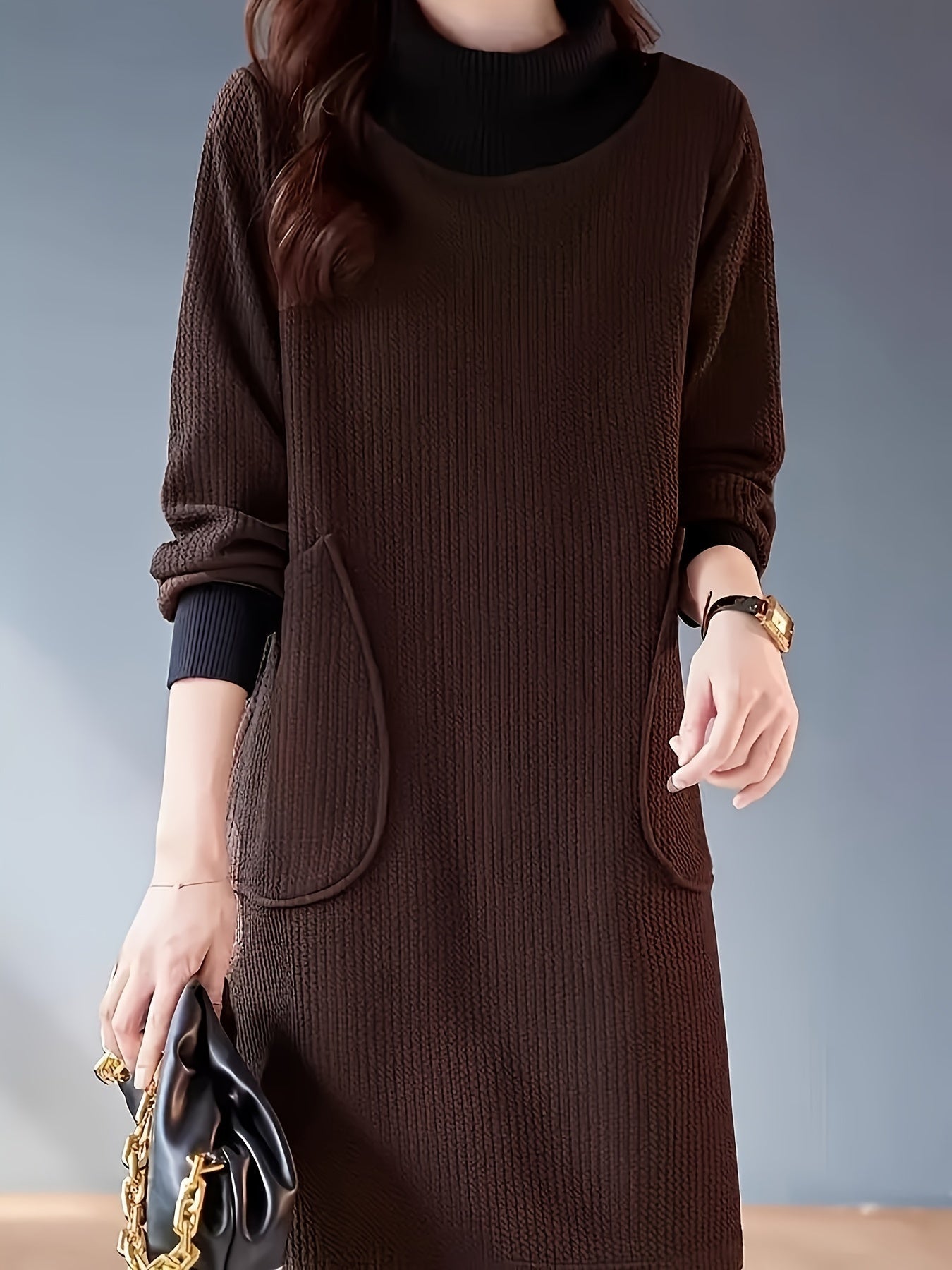 Lydie™ - Robe Midi Chic à Col Haut et Manches Raglan