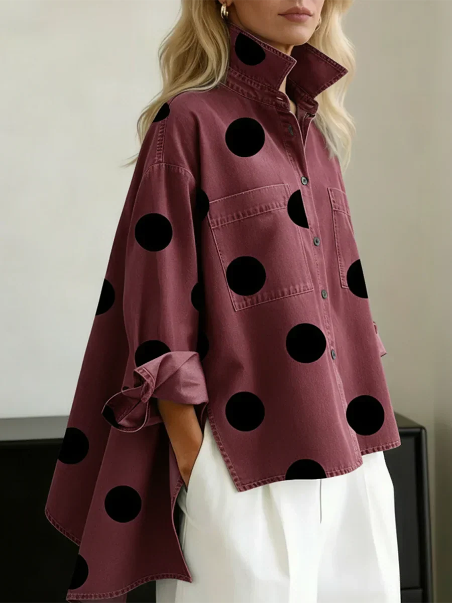 Aqira™ - Chemise Femme Pois Oversize Coupe Ample Col Structuré Moderne