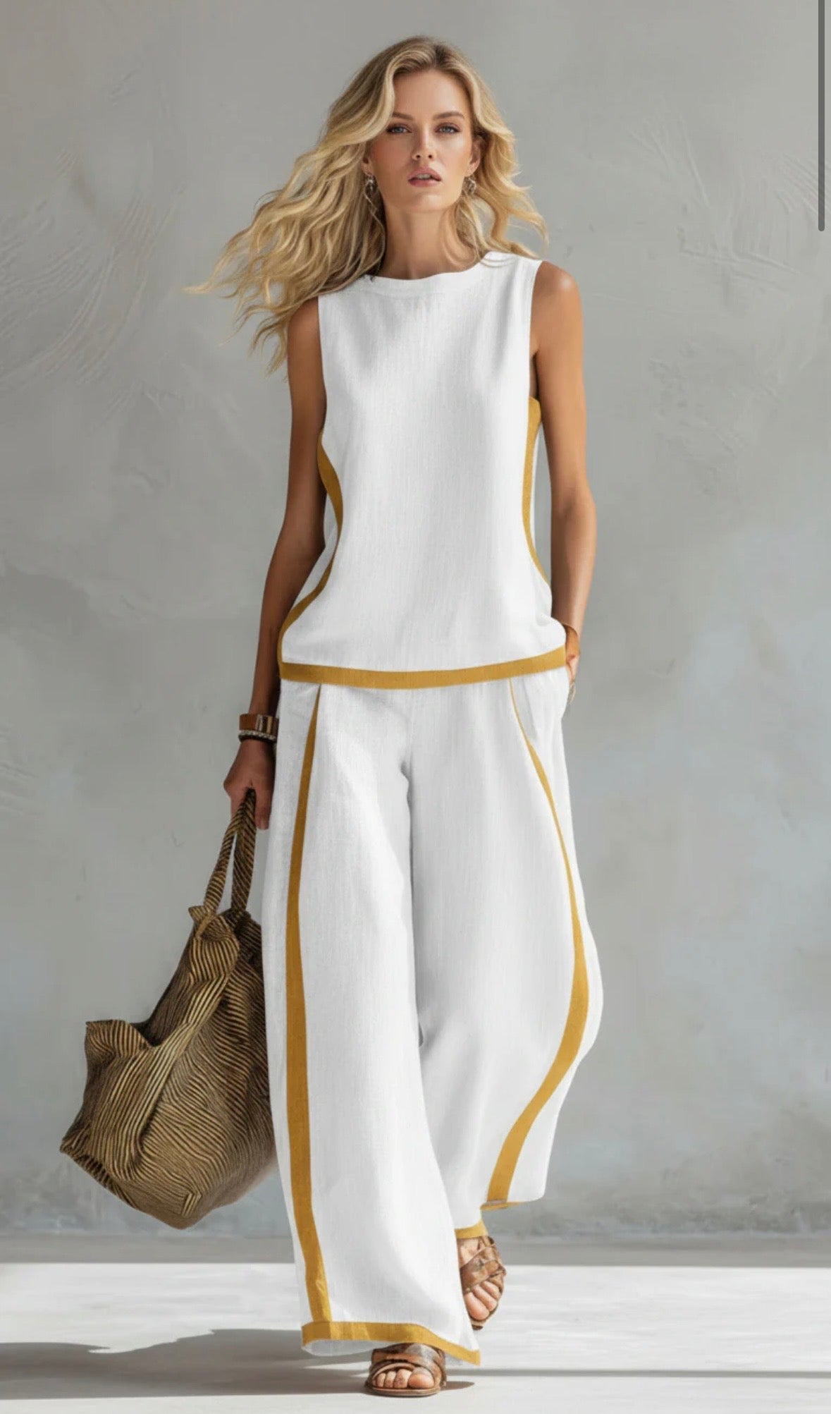 Tavindra™ - Ensemble Élégant Coton Lin Femme – Haut Sans Manches & Pantalon Large