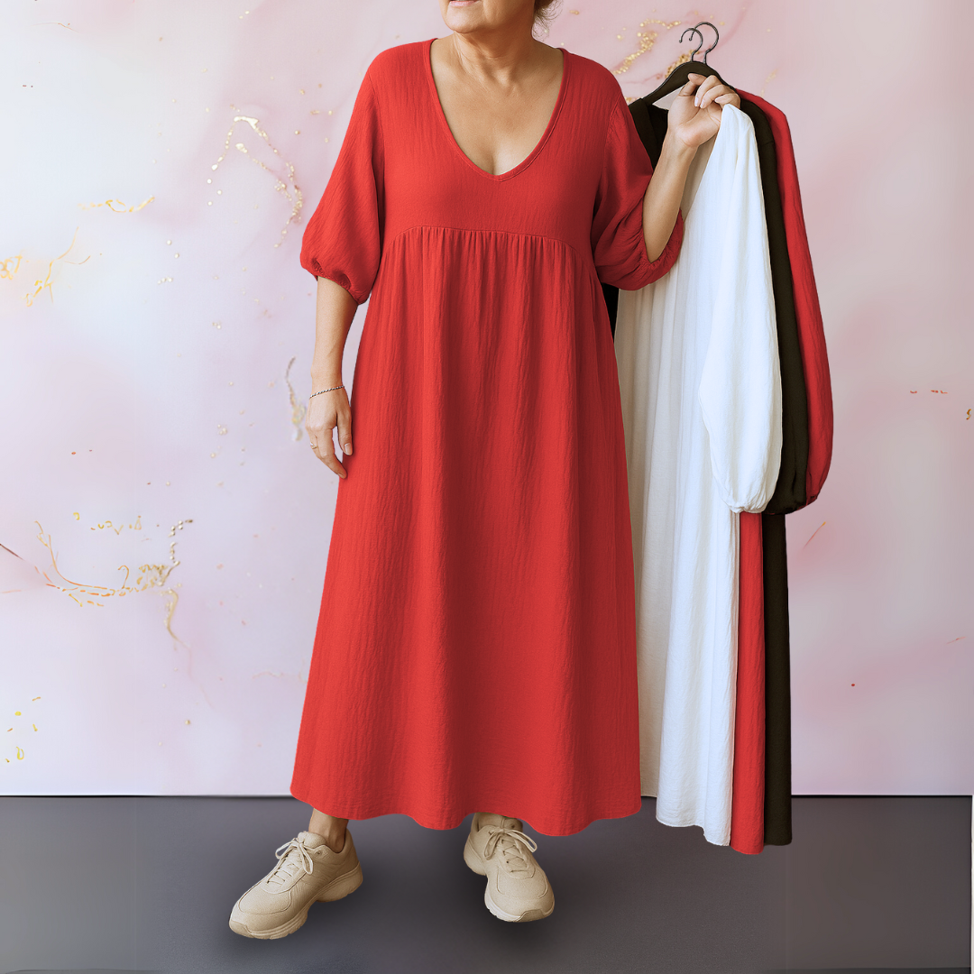 Cléo™ - Robe Unicolore avec V-hals