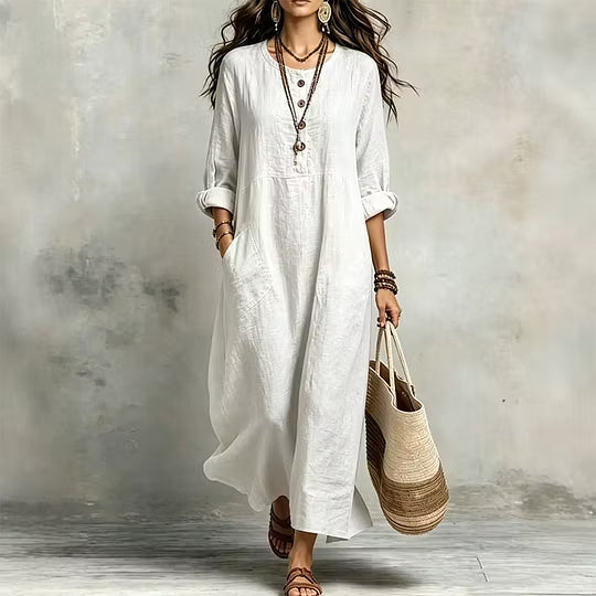 Jantje - Robe Longue Ample pour Femme à Manches Longues et Poches