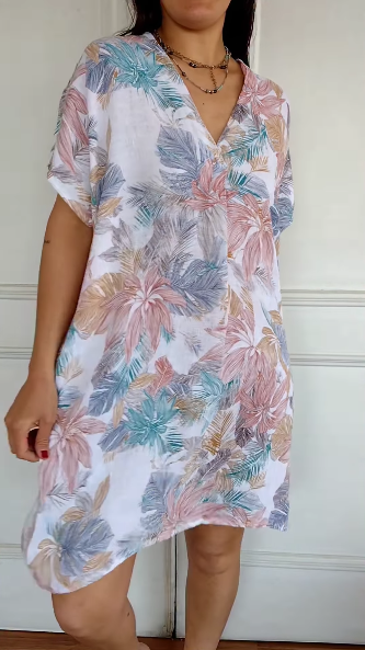 Lior™ - Robe Décontractée en Coton et Lin à Motif Floral