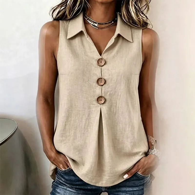 Rosine - Chemise sans manches femme en coton avec boutons
