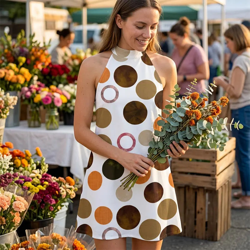 Olivene - Robe courte femme à pois avec col halter
