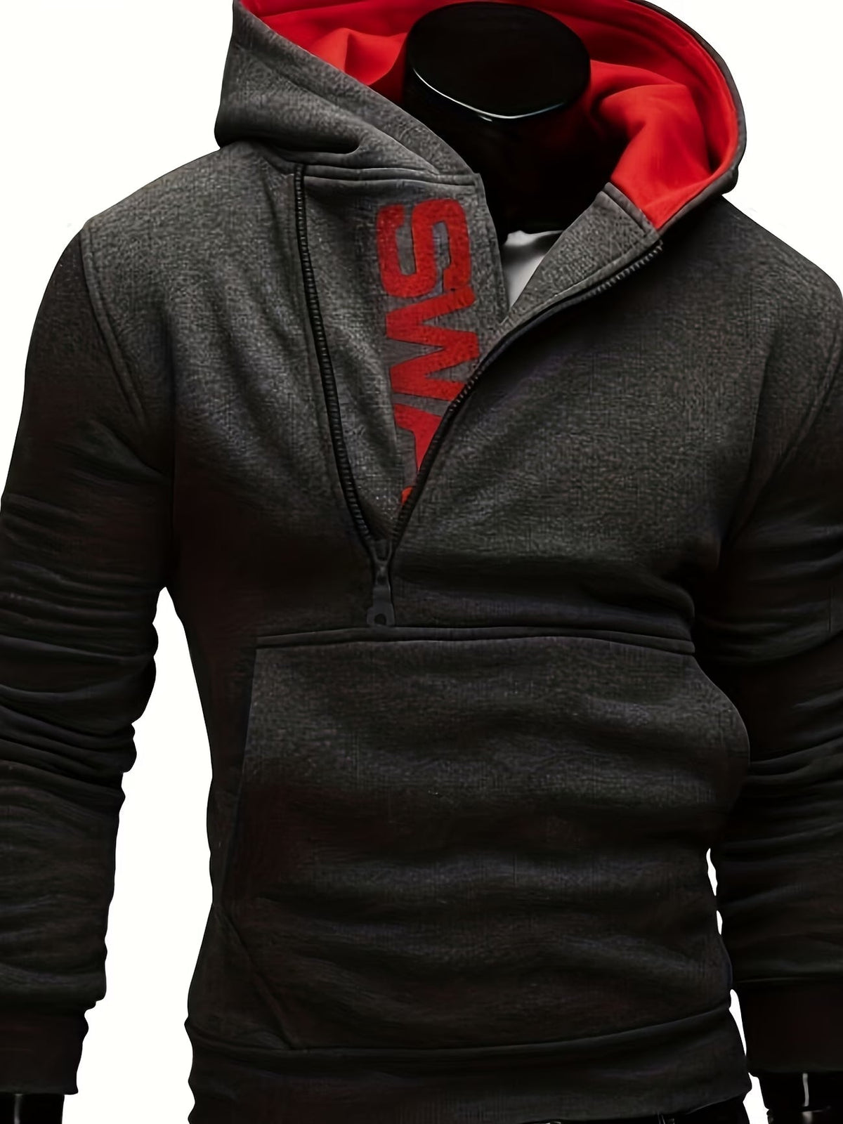 Loic - Sweat à capuche homme slim fit à zip asymétrique et imprimé
