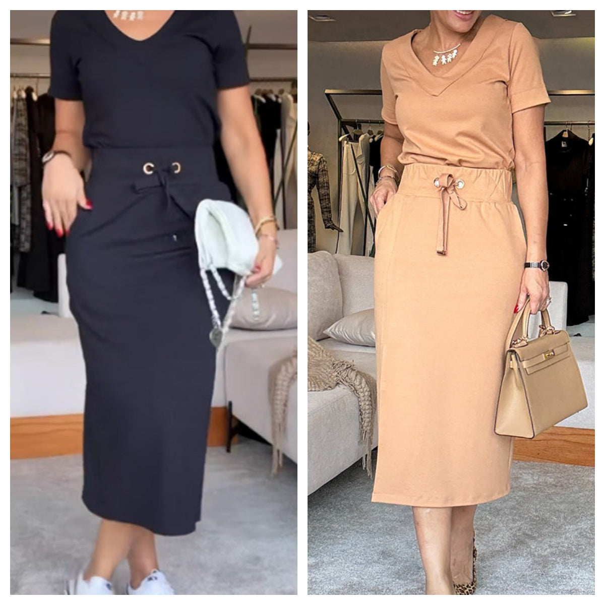 Quelara™ - Ensemble Top et Jupe avec Décolleté en V – Élégance Moderne et Confort Assuré