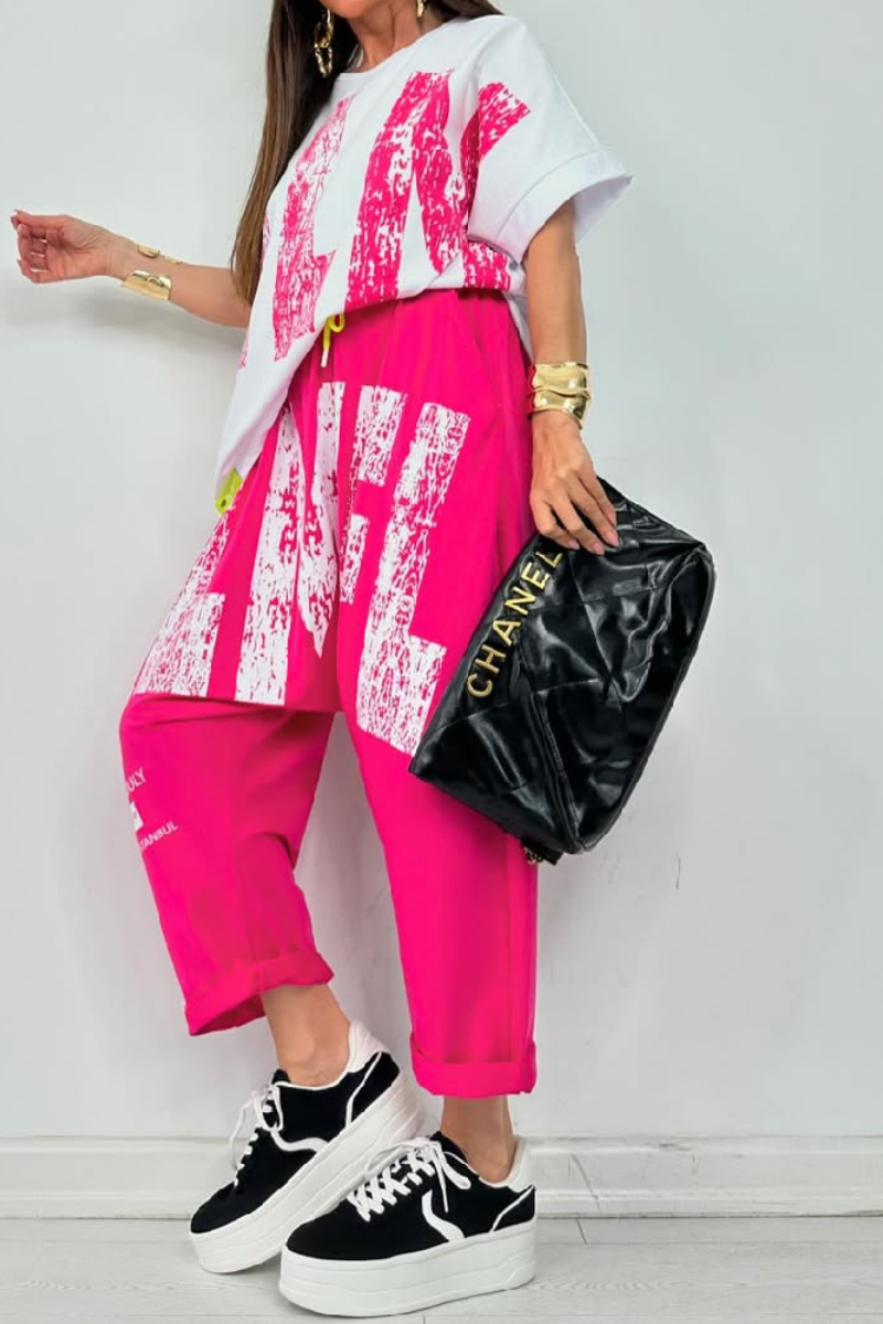 Kirelle™ - Ensemble décontracté femme top imprimé col rond et pantalon