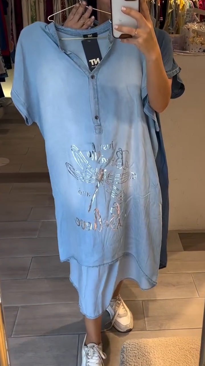 Delphina™ - Robe décontractée en jean avec col en V et boutons, idéale pour un style quotidien