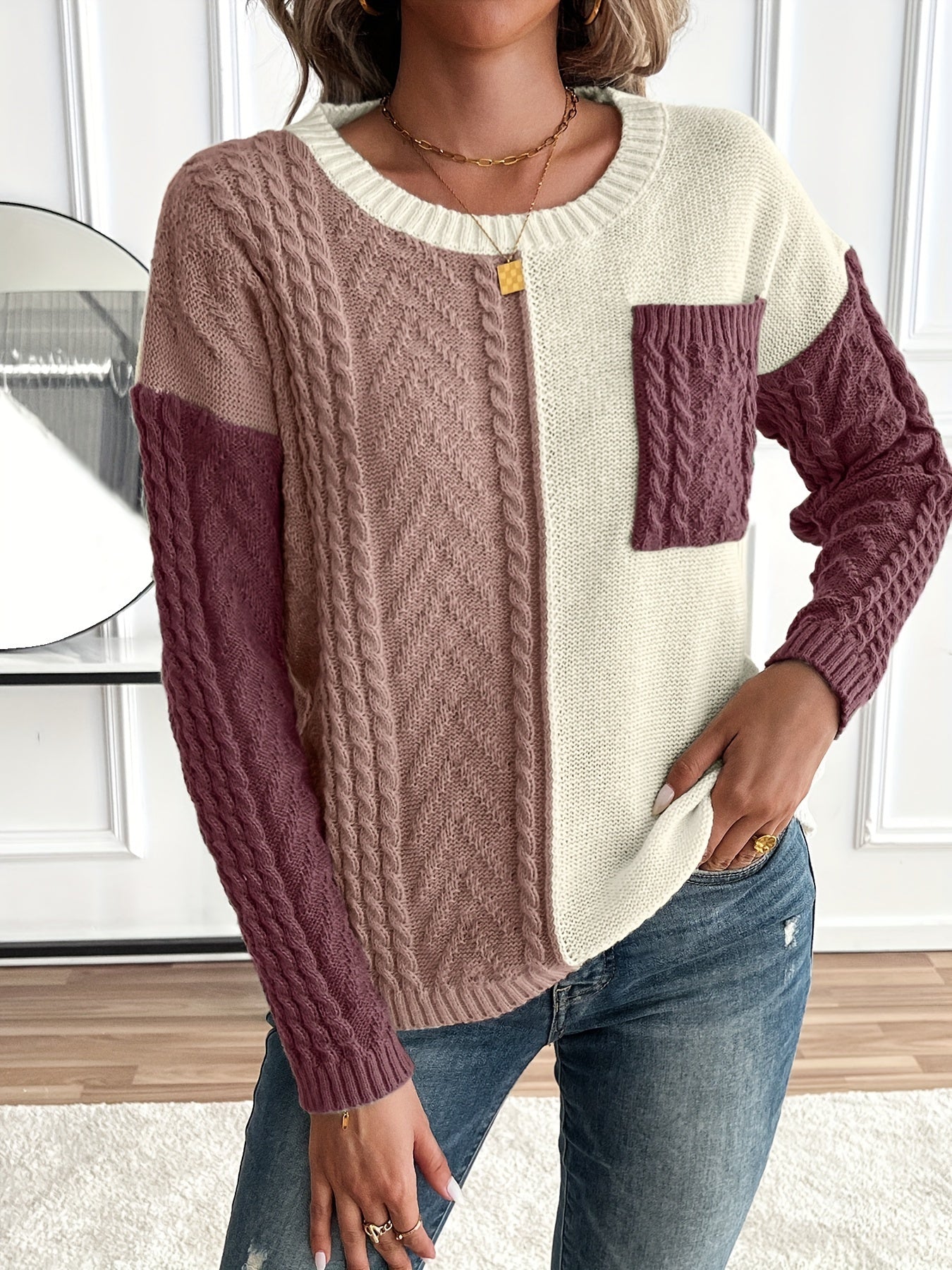 Maëlle™ - Pull Bicolore à Col Roulé