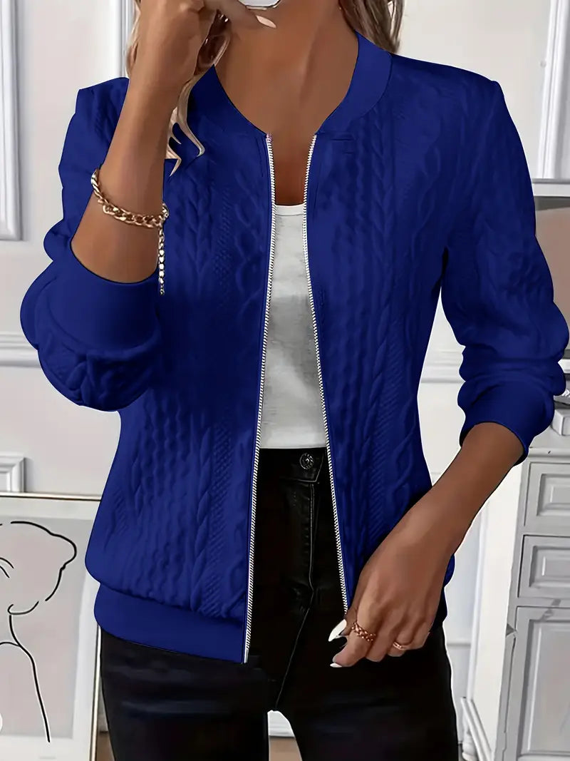 Elanisse™ - Veste Casual Femme à Col Baseball, Fermeture Éclair, Tissu Texturé