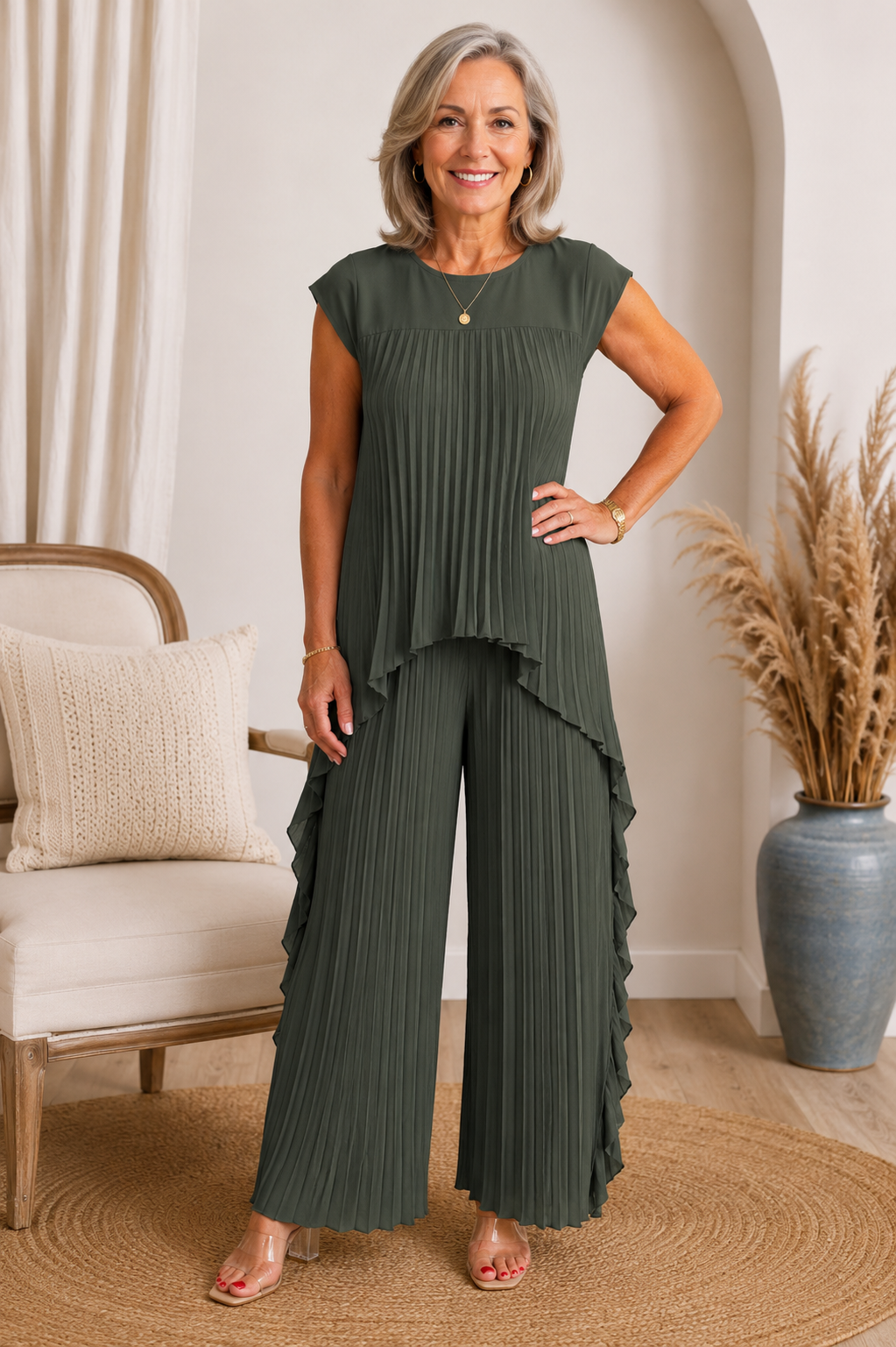 Maevis - Ensemble femme plissé avec pantalon large